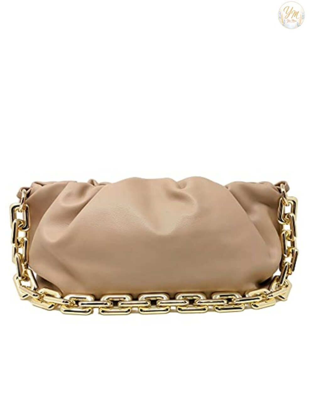 Cloud-Shaped Ruched Faux Leather Clutch Purse with Chain Strap Shoulder Bag